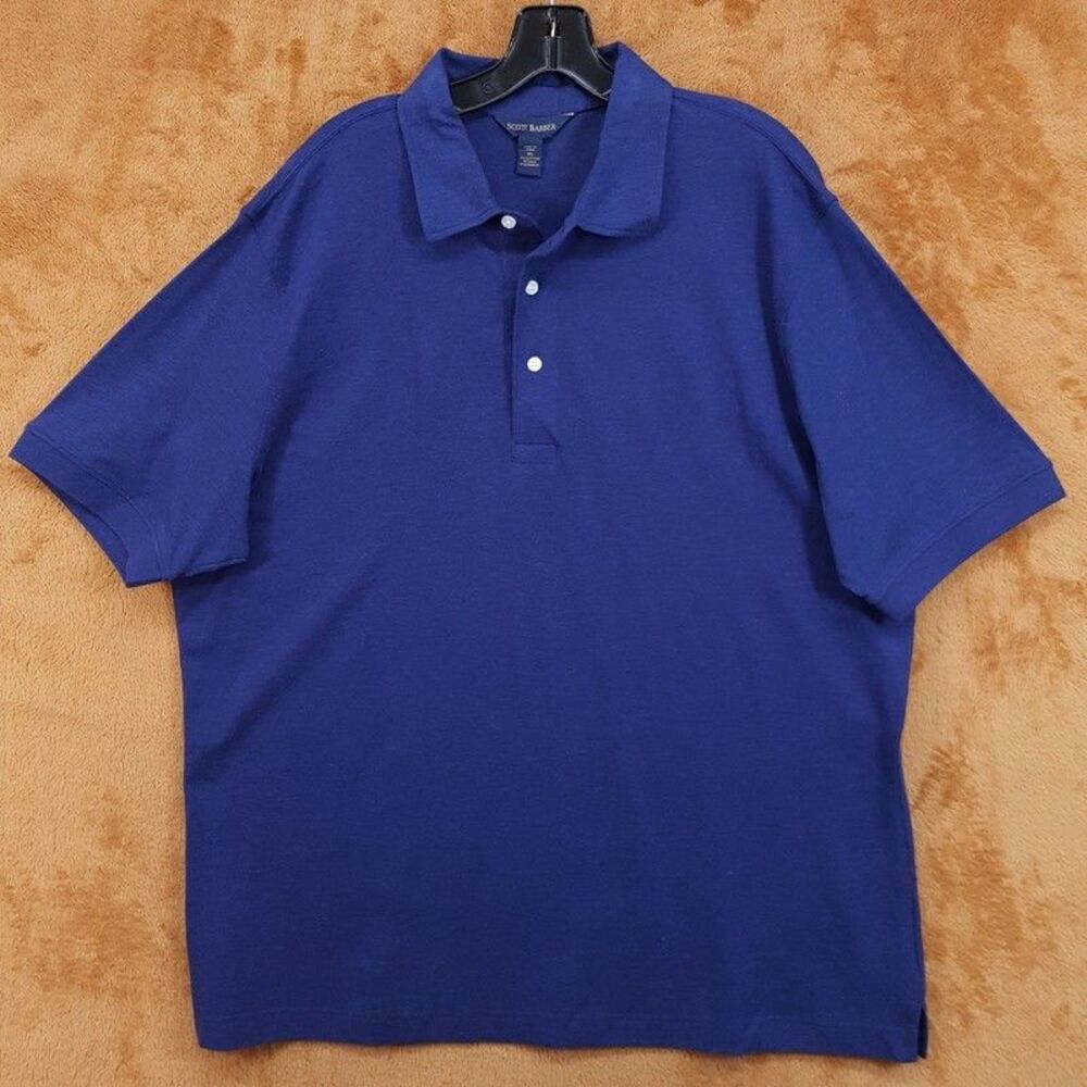 SCOTT BARBER Polo Shirt Mens XL Blue Short Sleeve Pique Cotton Silk